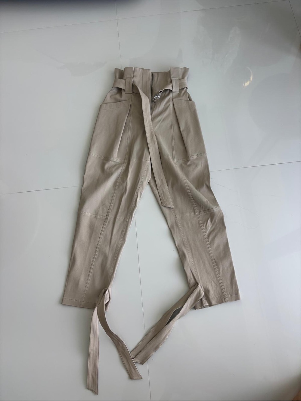 IRO Paris Beige Leather Paperbag-Waist Pants Size 38 EU